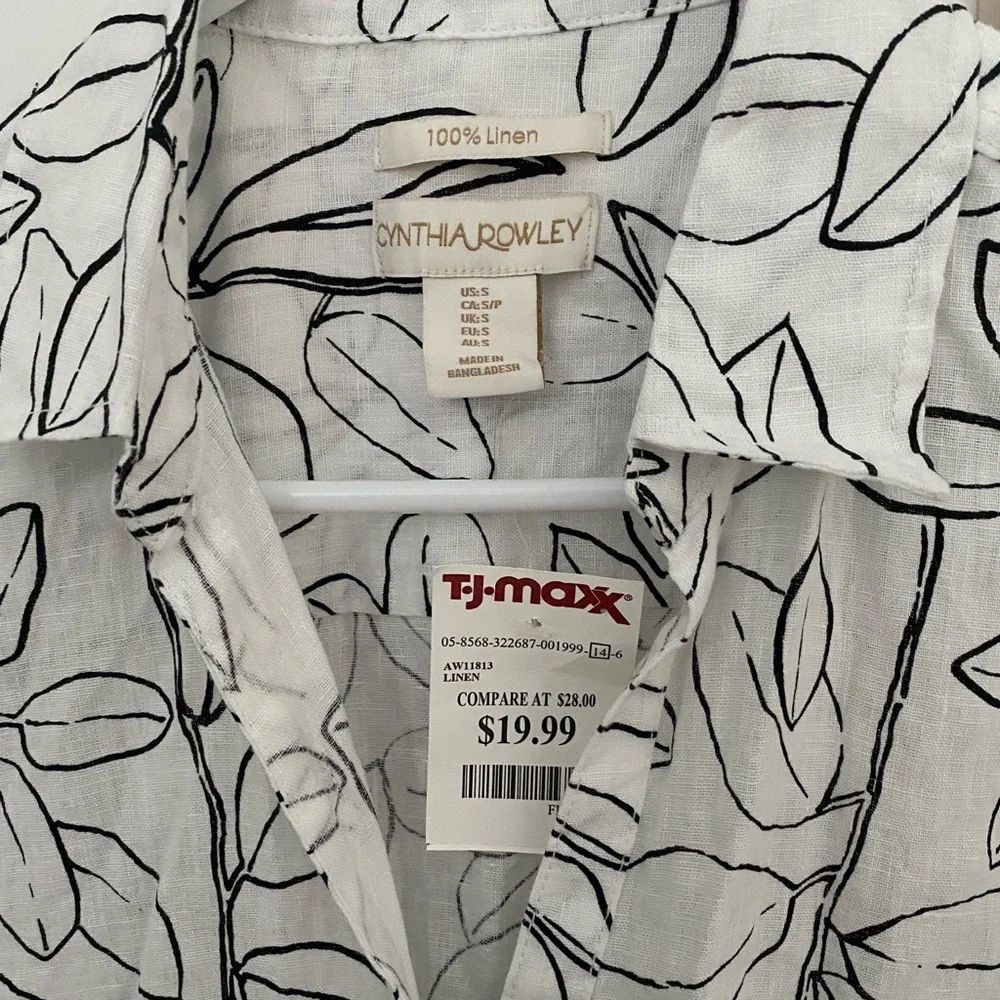 NWT Cynthia Rowley Leaf Print Linen Shirt Sz. S - Picture 2 of 4